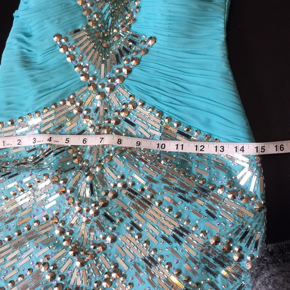 Turquoise cocktail strapless silver embellished - Picture 6 of 6